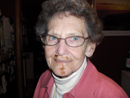 Grandma just could not hold back when she saw all of that beautiful chocolate. Here's to living it up!
